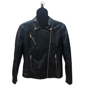 GIOLSHON Large Faux‎ Leather short Moto Jacket biker jacket everyday season wear